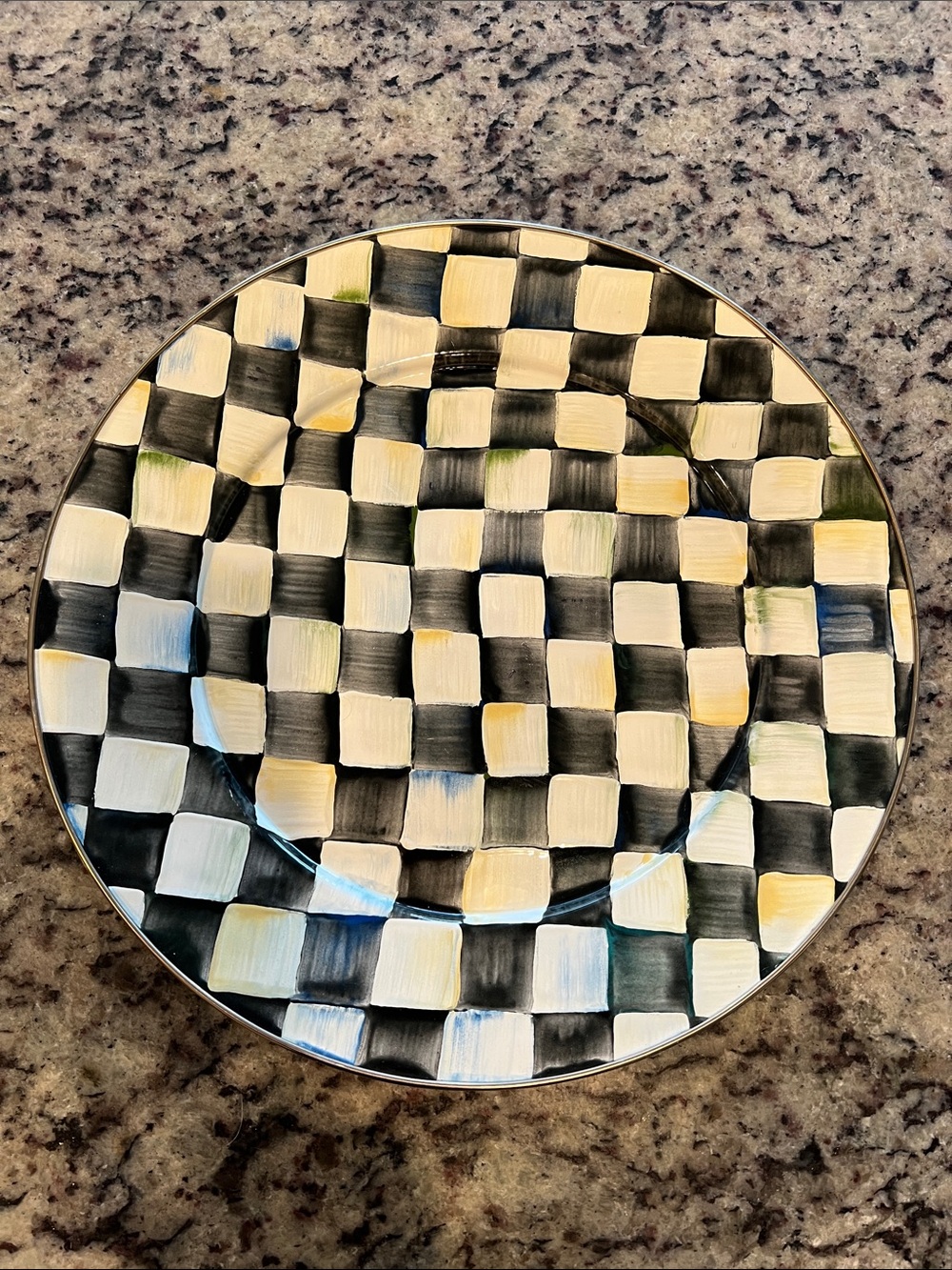 MACKENZIE-CHILDS 1995 VINTAGE COURTLY CHECK 16" Enameled Serving Platter. EUC.